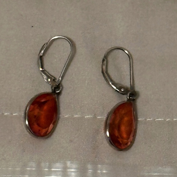 925 Sterling Silver Artisan Crafted Genuine Treated Fire Quartz Dangle Earrings - Picture 11 of 12